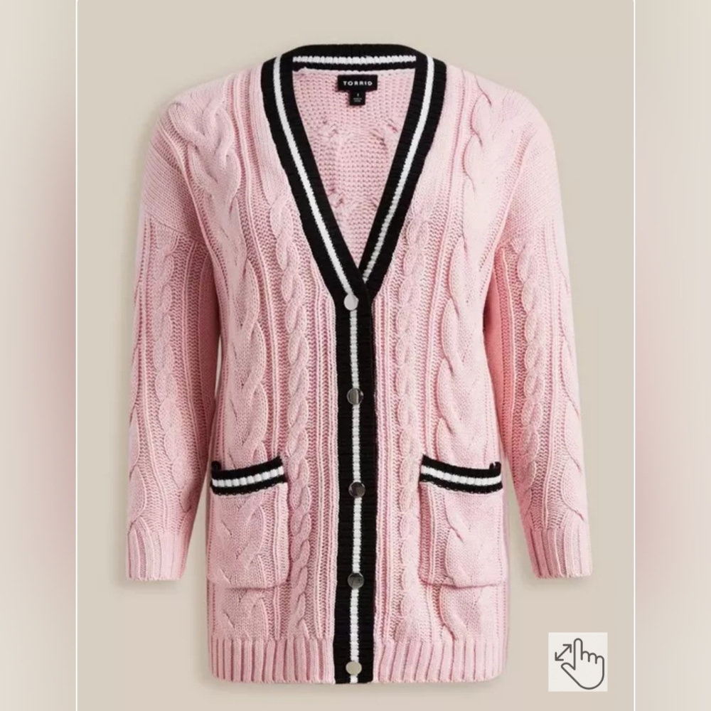 Torrid Cable Knit Boyfriend Cardigan V-Neck Sweater - Picture 3 of 5